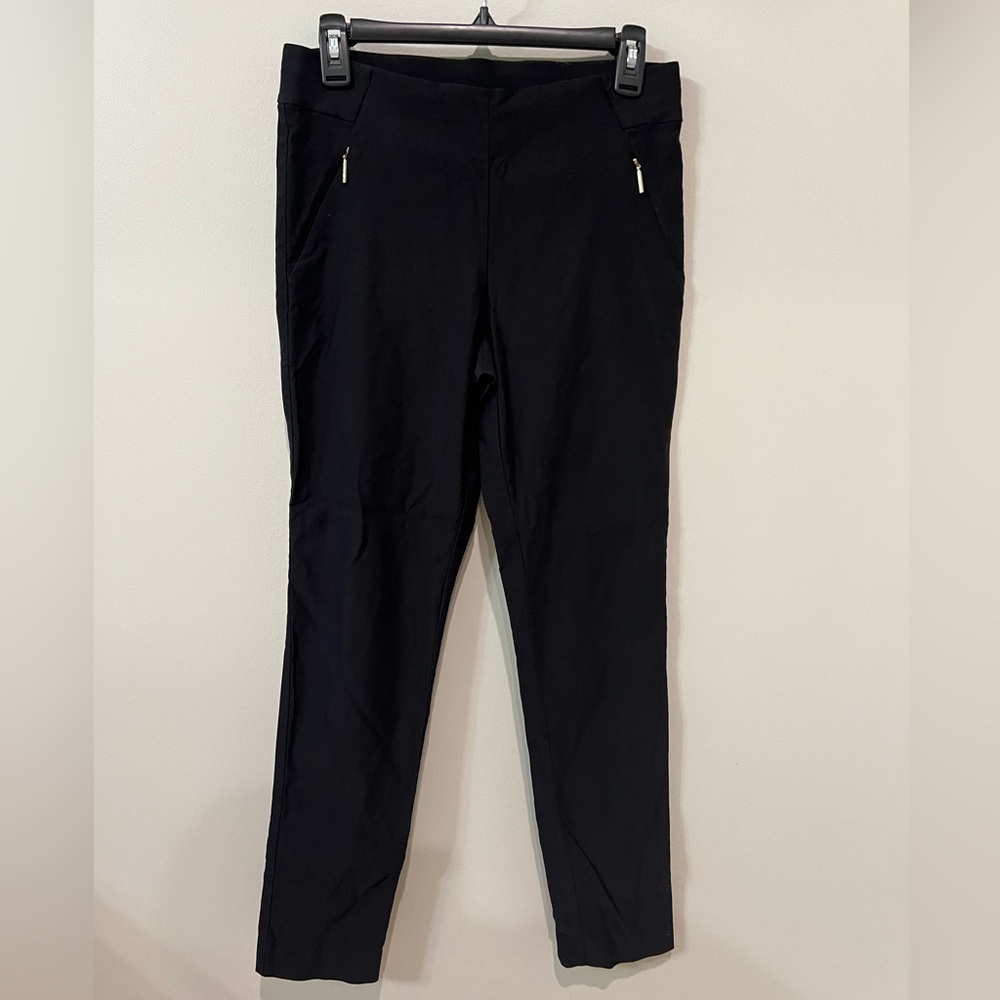 Anne Klein Classic Skinny Black Trousers Ponte Leggings Zip Pockets Small